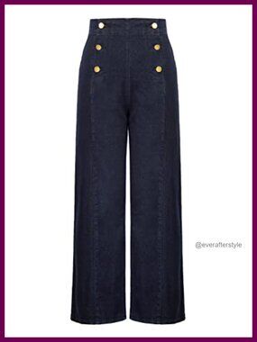 Vintage High Waisted Button Wide Leg Sailor Jeans